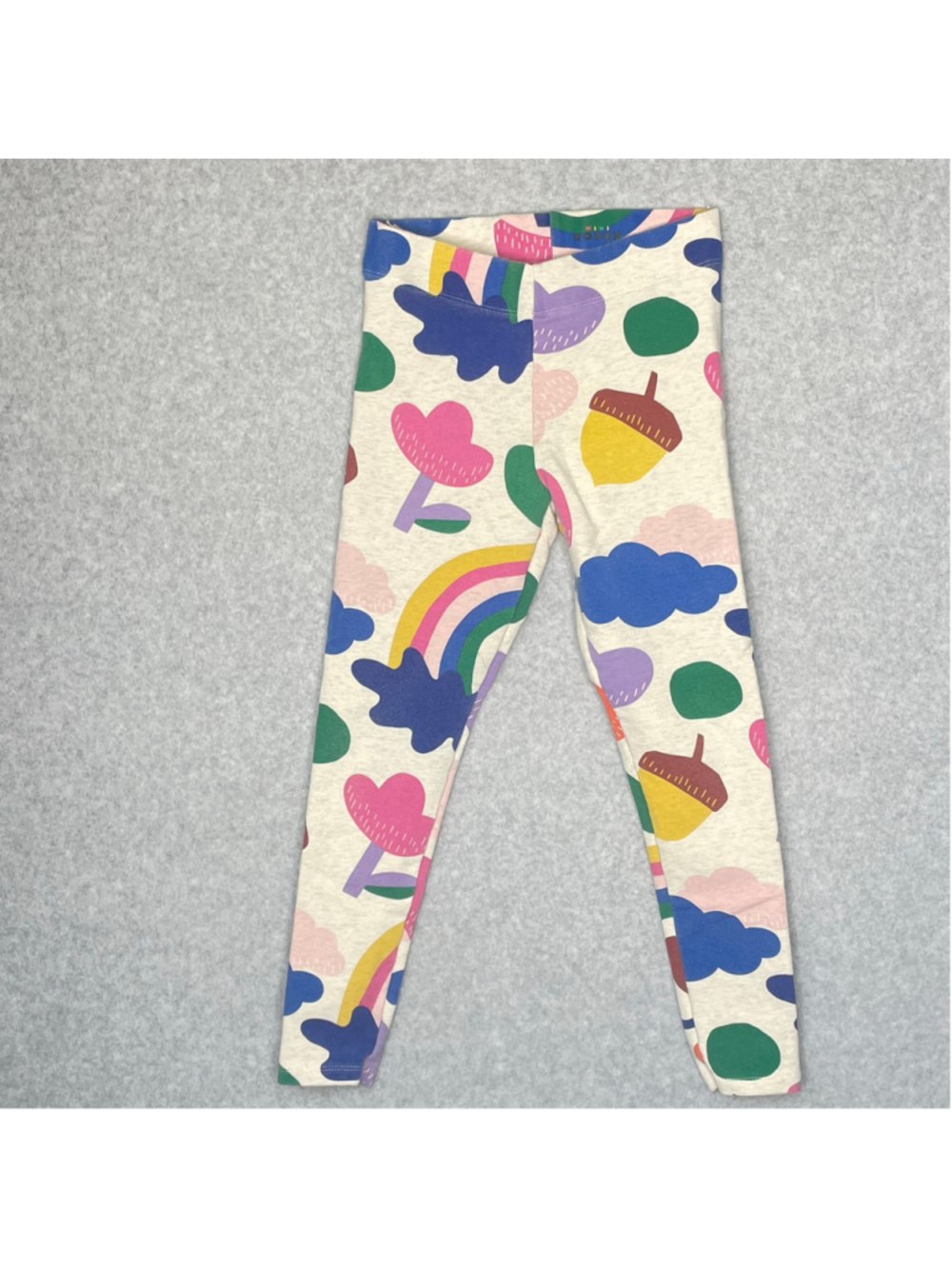 Mini Boden Girls Leggings 7-8Y Rainbow Acorn Cloud Print Colorful